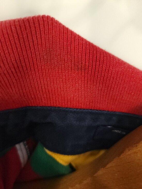 Vtg Tommy Hilfiger Polo Shirt Men's Large Navy Blue Green Yellow Red Distressed - Picture 6 of 13